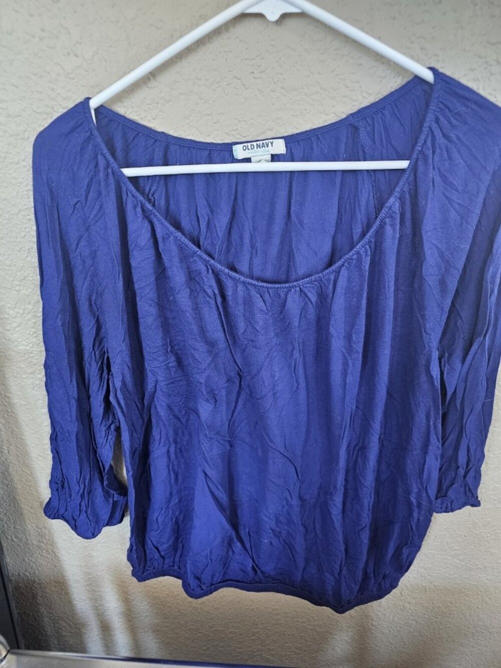 Old Navy Blue 3/4 Sleeve Blouse Shirt Women's Size Large Stretchy